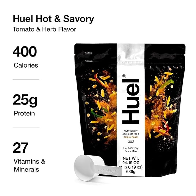 3 Huel Cajun Pasta Hot and Savory Instant Meal Replacement - 14 Scoops Packed with 100% Complete Nutrition, including Protein, Fiber, and Essential Vitamins and Minerals, with LastFuel scoop.