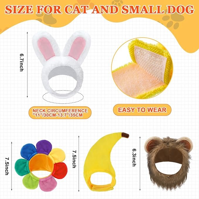 1 10 Pcs Cat Hat Cat Costumes Bunny Bear Lion Fruit Shaped Hat Adjustable Accessory Headwear for Cat Small Dog Kitten Puppy Pet Festival Birthday Theme Party Photo Prop