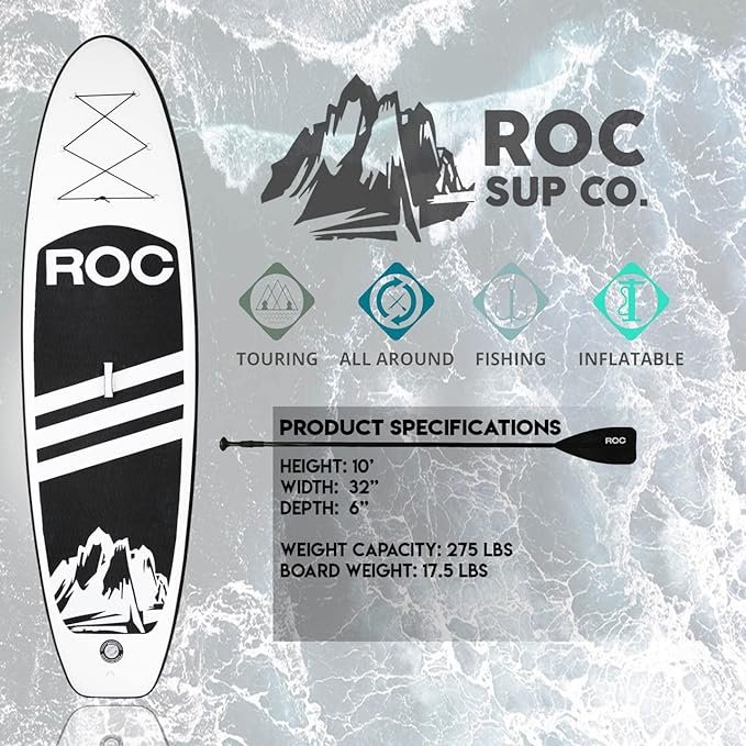 2 Roc Inflatable Paddle Boards with High-Quality SUP Accessories, Sturdy and Balanced Structure, Cushioned Deck for All Ages