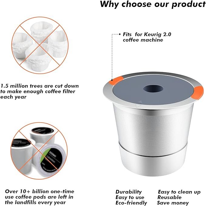 2 Reusable K Cups For Keurig | Keurig Reusable Coffee Pods,Universal stainless steel k Cups for Keurig 2.0 and 1.0 Coffee Makers-brewers(2pack)