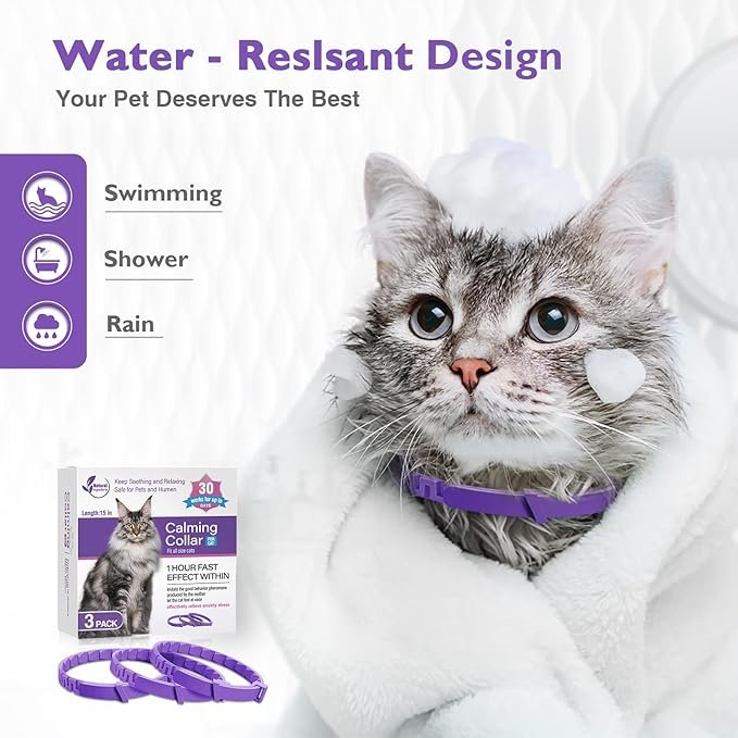 3 3 Pack Calming Collar Efficient Relieve Reduce Anxiety Stress Pheromones Calm Relaxing Comfortable Breakaway Collars Adjustable for Small, Medium Large Cat, Kittens