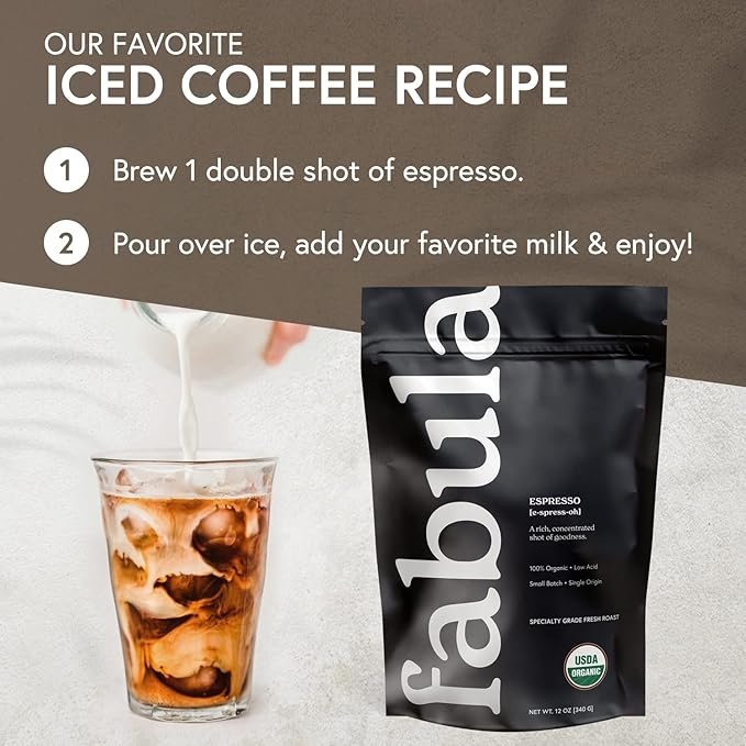 5 Fabula Low Acid Coffee Beans Whole, Organic Espresso Coffee - Non-GMO - No Molds - Mycotoxins Pesticides Free - Single Origin Coffee - 12 Oz