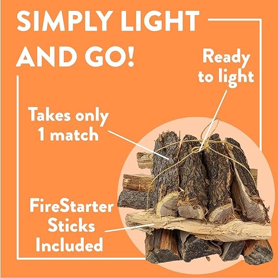 1 BB Co. Firewood Pack | QuickLight Firestarter Included | Variety of Pinion, Juniper, and Mesquite | Conveniently Ignite and Enjoy | Premium Campfire Fuel | 19 lb