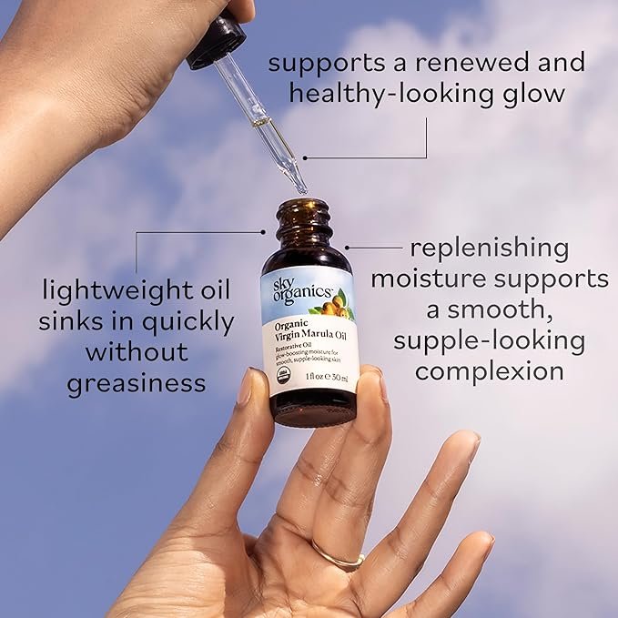 2 Sky Organics Organic Marula Oil for Face 100% Pure & Cold-Pressed USDA Certified Organic to Replenish, Balance & Boost Glow, 1 fl. Oz
