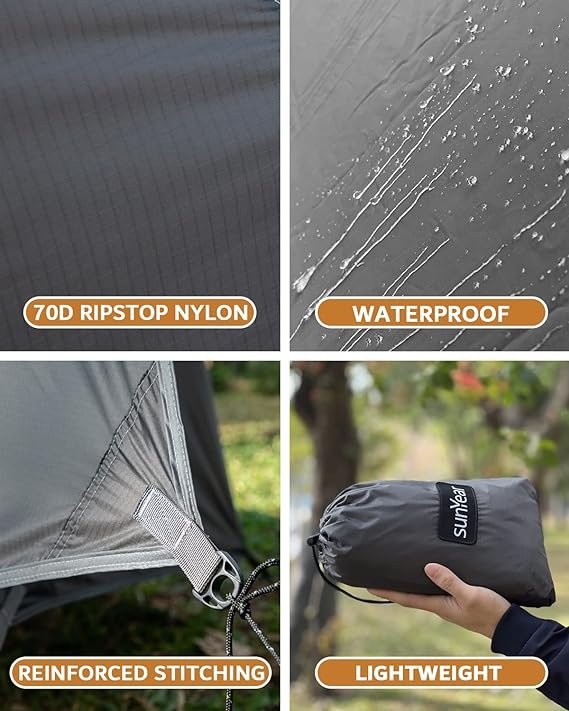 3 Sunyear Hammock Rain Fly Waterproof - Premium Hammock Tarp with Doors to Stay Warm and Dry in All Seasons | Portable and Lightweight Camp Rain Fly with All Installations Included | 11 Ft / 2lbs