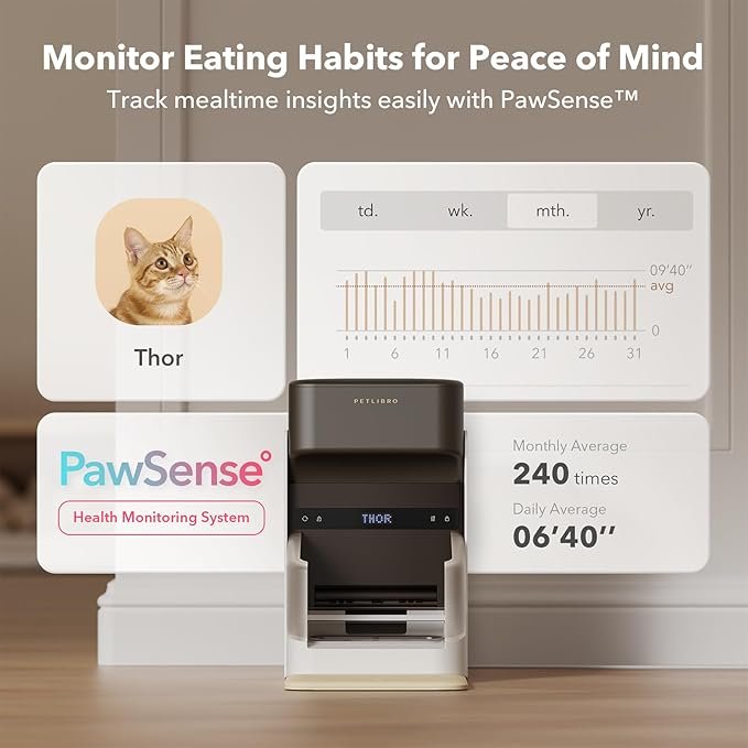 4 PETLIBRO Upgraded RFID Automatic Cat Feeder, 5G Wi-Fi Automatic Pet Feeder, 3L Auto Cat Feeder App Control with Light Collar Tag, Tag Activated One Automatic Cat Food Dispenser 1-10 Meals Control