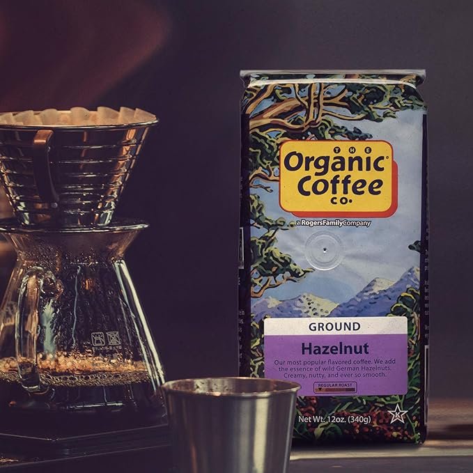 3 The Organic Coffee Co. Ground Coffee - Hazelnut Crème (12oz Bag), Flavored, Medium Roast, USDA Organic