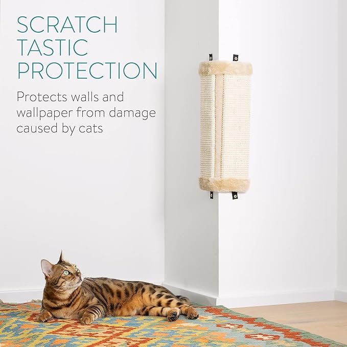 1 Navaris Corner Wall Cat Scratcher (Set of 2) - Wall Mounted Sisal Scratching Pad for Cats - Vertical Corner Mount Scratch Panel Protector for Walls