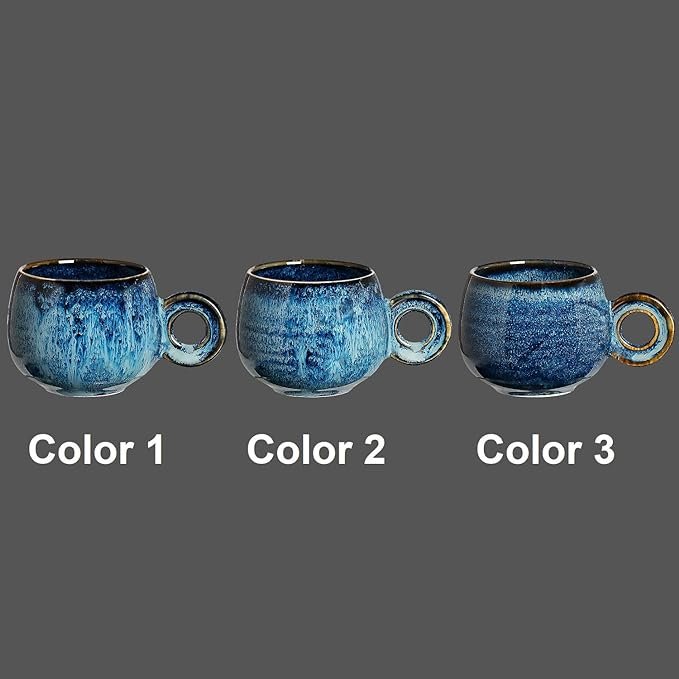 2 Fambe Reactive Glaze Royal Blue Ceramic Espresso Cups Set, Set of 4, 3 Ounces