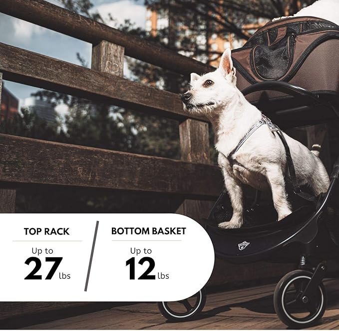 2 One for Pets Pet Stroller for Small and Medium Size Dogs and Cats, 3-in-1 Luxury Pet Carrier, Booster Seat, and Stroller, No Assembly Required, Included, Black (Chickadee-Stroller)
