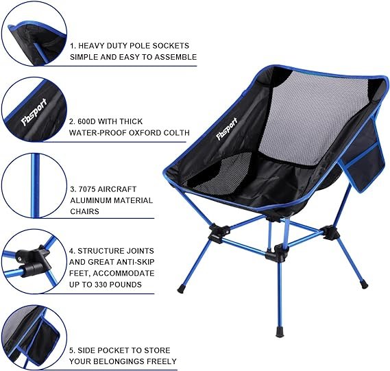 1 FBSPORT 2-Pack Foldable Outdoor Chairs for Travel, Camping, and Outdoor Activities with Convenient Carrying Case
