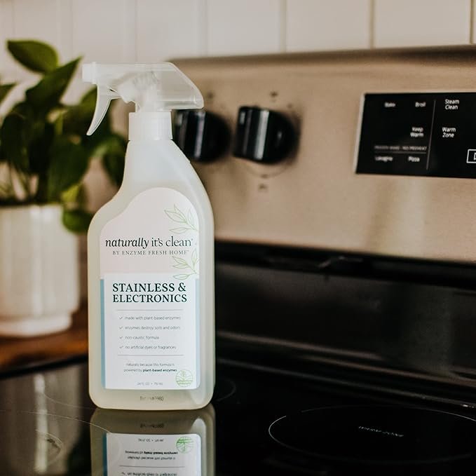 2 Naturally It's Clean Stainless & Electronics Cleaner Safely Cleans Stainless Surfaces/Sensitive Electronics, Pure&Fresh Enzymes Breakdown Fingerprints/Oil Stains/Grease/Food/Juice/Soda (2 Pack x 24oz)