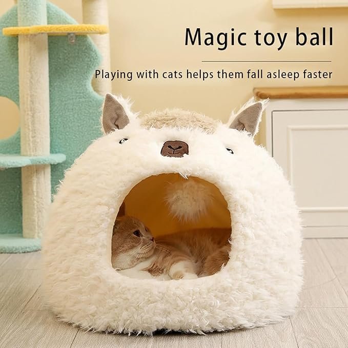 1 HyphessAda Heated Cat Bed, Rechargeable and Removable Cat Bed with 3000mAh Battery, The Semi-Enclosed Heated Dog Bed Can Better Retain Heat and is Suitable for Cats and Small Dogs, Cat Cave Bed(S)