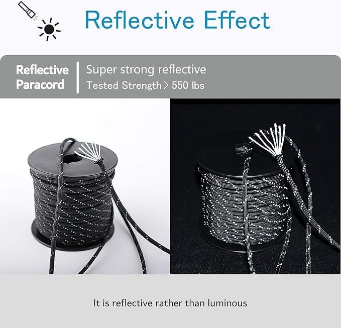 3 WEREWOLVES Reflective 176 & 550lb Survival Line - High-Quality Rope, Lightweight, Versatile Cord for Outdoor Activities