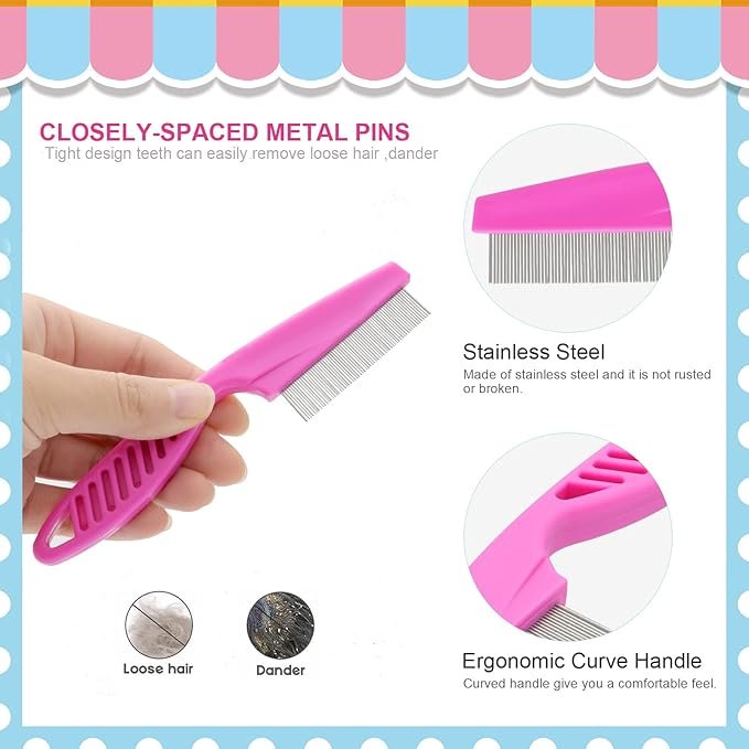 3 Cat Brushes for Indoor Cats, Metal Dog Combs for Grooming, Cat Brush Kit with Release Button for Kitten(4 Pack)