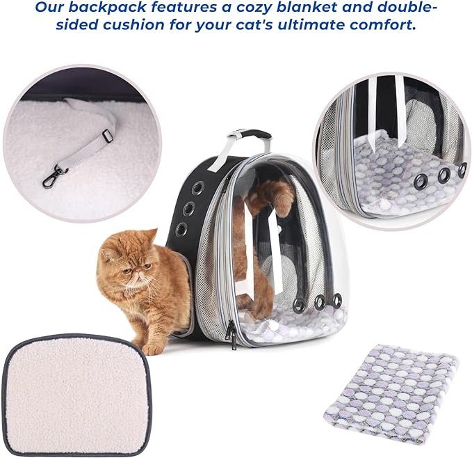 4 Lollimeow Bubble Expandable Cat Backpack Pet Travel Carrier for Cats and Dogs(Black-Front Expandable)