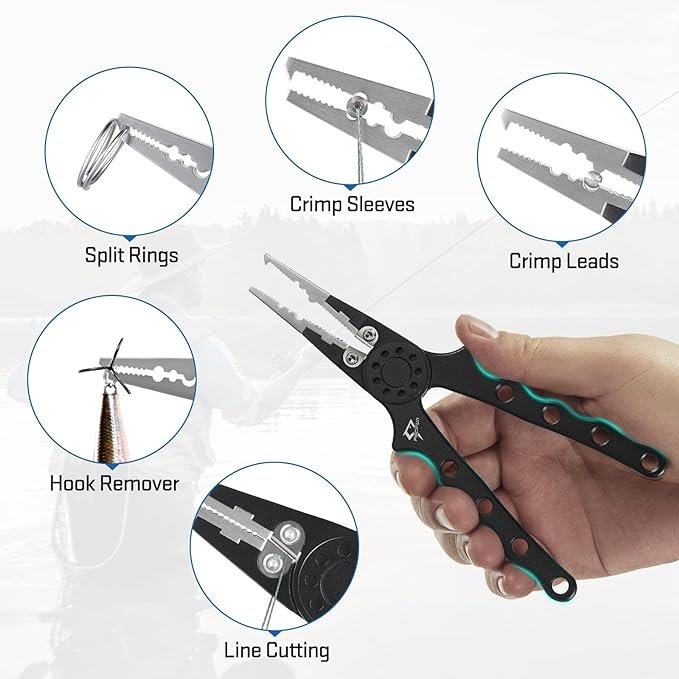 1 Piscifun Angling Tool, Marine Angler Tool with Split Ring, Lightweight Angler Tool with Hook Remover, Rust Protection Fly Fishing Tool with Line Cutters, Protective Case and Strap