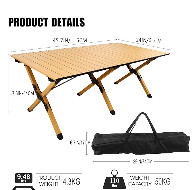 3 Folding Camp Table - Lightweight Aluminum Table with Carry Bag, Ideal for Outdoor Activities, Beach, Picnic, Backyards, BBQ, and Parties