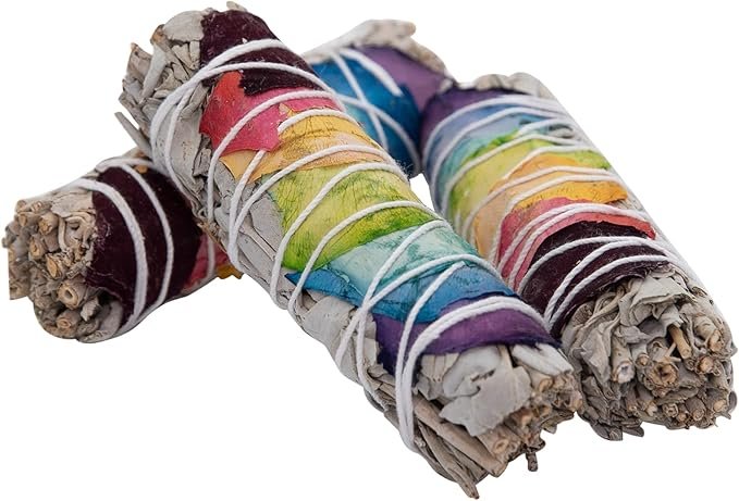 2 White Sage Sticks with Chakra Rose Petals - Natural Incense Sticks for Spiritual Cleansing, Home Fragrance, Witchcraft Supplies - 4" Long Bundles - Pack of 3 - Alternative Imagination,