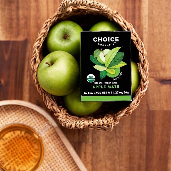4 Choice Organics - Organic Apple Mate Tea (6 Pack) - Compostable - Contains Caffeine - 96 Organic Yerba Mate Tea Bags