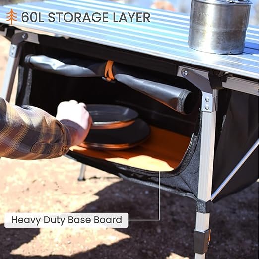 1 HEYTRIP Folding Camping Table with Storage Bag Roll-Up Aluminum Portable Beach Table Adjustable Height Picnic Table