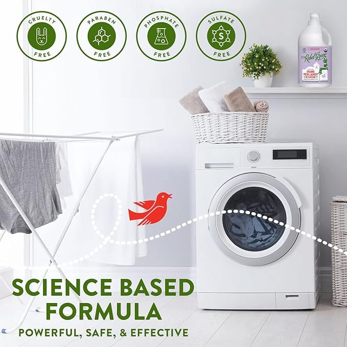 1 Rebel Green Organic Laundry Detergent - Natural Laundry Soap - Liquid Laundry Detergent with Dispenser Cup - Gentle Laundry Detergent - Fresh Lavender & Grapefruit Scent - 64 Load Bottles, 2 Pack