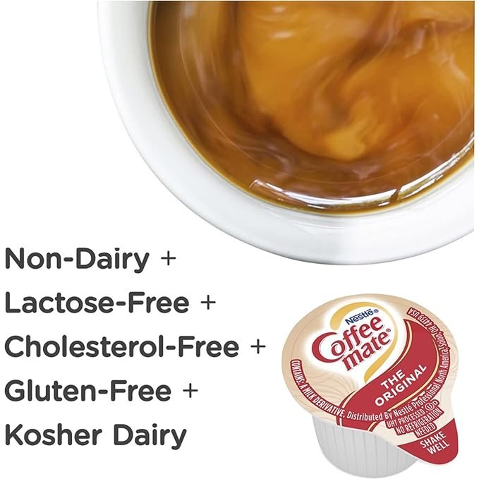 3 Liquid Coffee Mate Variety Pack - .375oz (4 Flavors) - 100 Count with Original, French Vanilla, Hazelnut, Italian Sweet Crème & By The Cup Sugar Packets