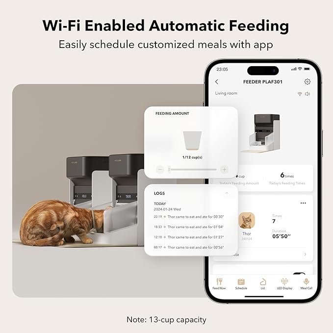 2 PETLIBRO Upgraded RFID Automatic Cat Feeder, 5G Wi-Fi Automatic Pet Feeder, 3L Auto Cat Feeder App Control with Light Collar Tag, Tag Activated One Automatic Cat Food Dispenser 1-10 Meals Control