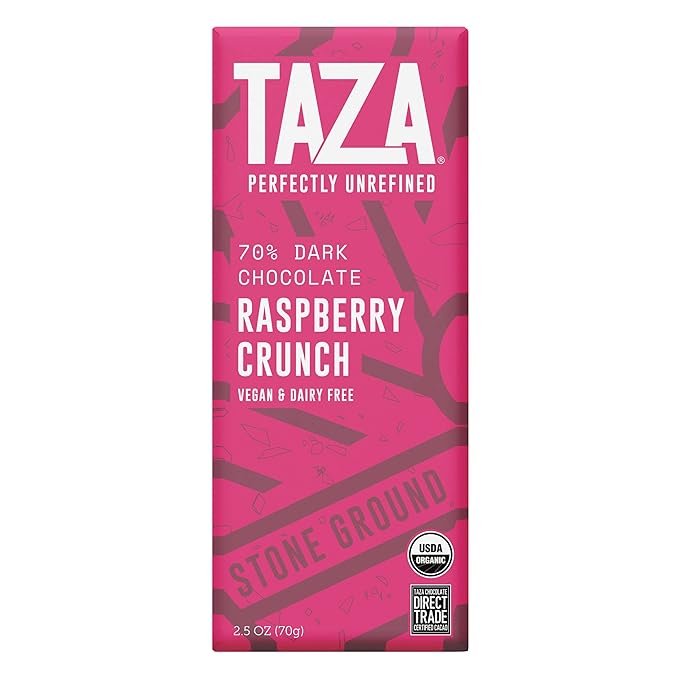 1 Taza Chocolate Organic Amaze Bar 70% Stone Ground, Raspberry Crunch, 2.5 Ounce (10 Count), Vegan