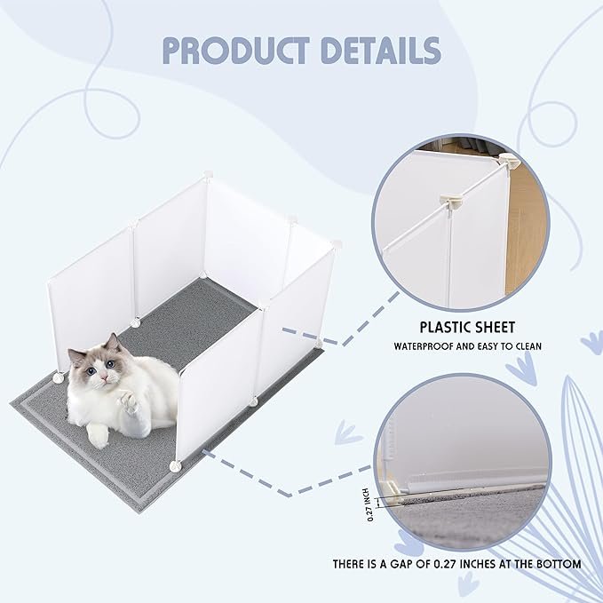 4 MEEXPAWS Cat Litter Box Enclosure Splash Guard Extra Large 28L × 21.5W x 18H inch with Cat Litter Mat Easy Clean (White)