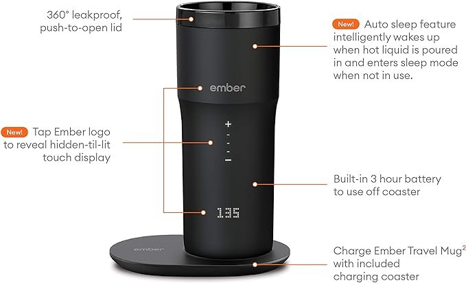 2 Revised name: BlackStainless Steel Thermal Travel Mug with Advanced Temperature Control, Extended Battery Life, and Contemporary Aesthetics: Ember 2.0