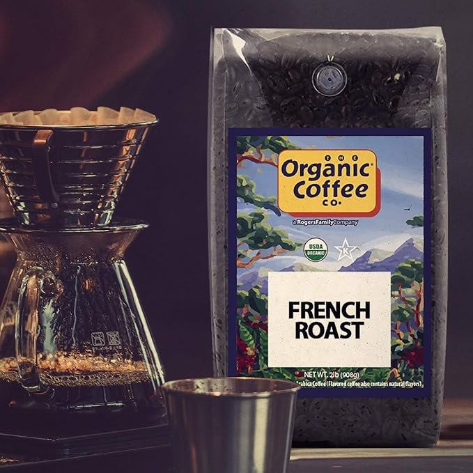 3 The Organic Coffee Co. Whole Bean Coffee - French Roast (2lb Bag), Dark Roast, USDA Organic