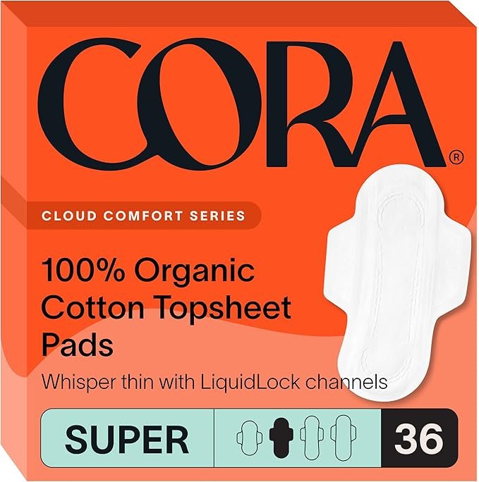 1 Cora Organic Feminine Care | 36 Super Absorbency Pads and a Reusable Menstrual Disc | Medical Grade Silicone | Eco-Conscious | Bundle Pack