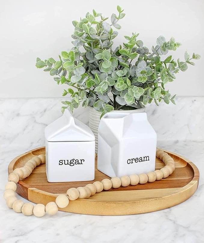 1 Sugar and Cream Set, White Ceramic Creamer and Sugar Container