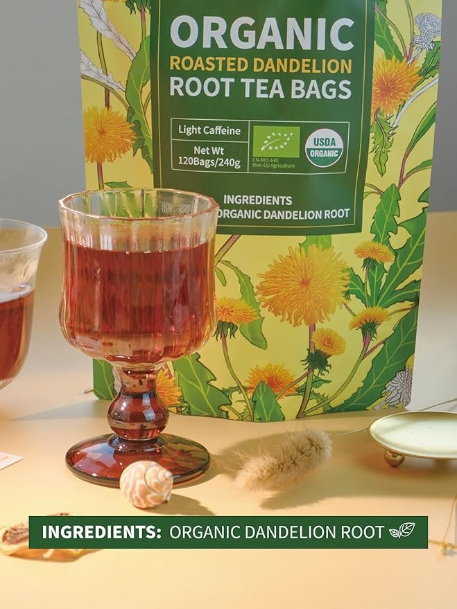 1 HYNTMYT Organic Roasted Dandelion Root Tea Bags, USDA Organic Tea, Pure Dandelion Root, Smooth & Mild Taste, Caffeine Free, 120 Count