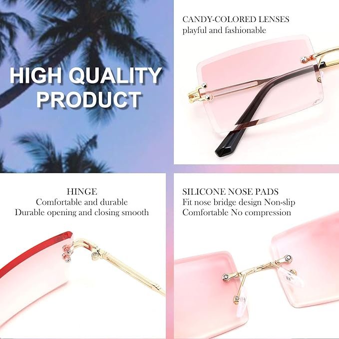 3 FEISEDY Retro Rimless Sunshades Rectangular Frameless Rainbow Shades Unisex B2642