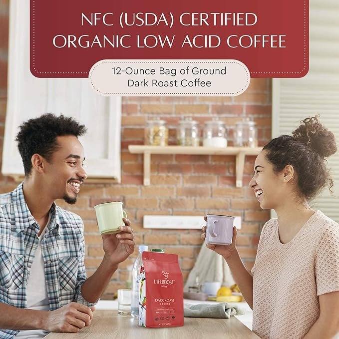 4 Lifeboost Coffee 3 Pack Dark Roast Ground Coffee - Low Acid Single Origin USDA Organic Coffee - Non-GMO Ground Coffee Beans Dark Roast Third Party Tested For Mycotoxins & Pesticides - 12 Ounces