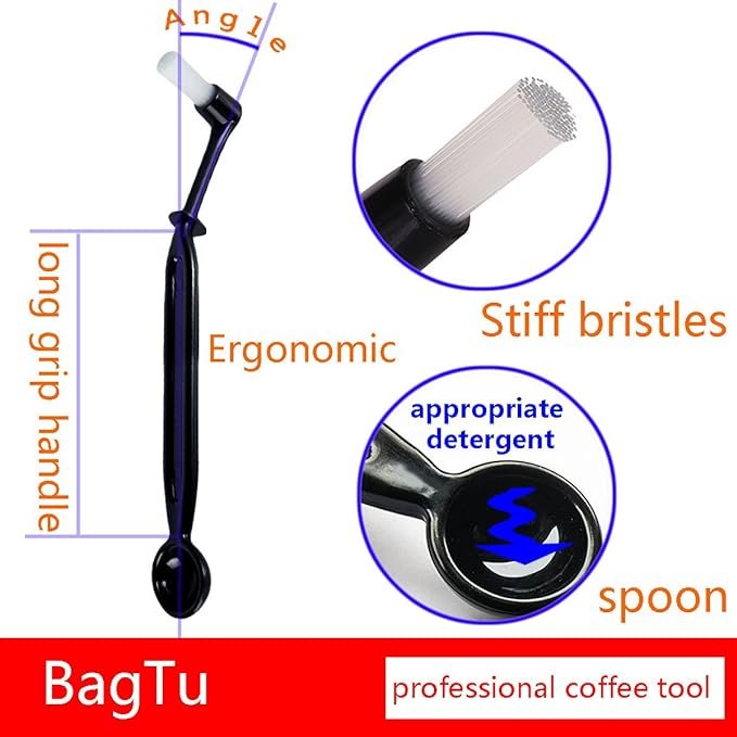 4 BagTu Espresso Machine Group Head Cleaning Brush and Spoon Tool Set - 3 Pack, in Black