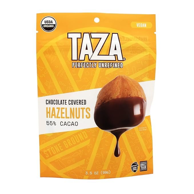 1 Taza Chocolate Organic Chocolate Covered Hazelnuts, 55% Dark Chocolate, 4.2 Oz (Pack of 12)