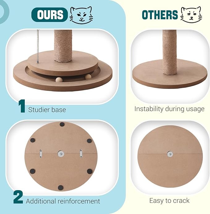 1 Scratching Posts for Indoor Cats Adults - 33.2" Tall Cat Scratching Post with Sisal Rope - Cute Kitten Cat Tree Scratching Post with Interactive Ball Track