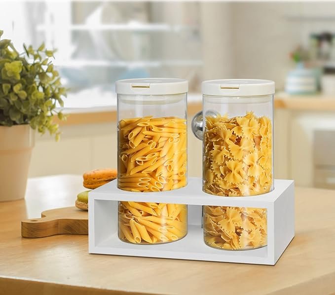 2 Coffee Glass Containers, Coffee Organizer Shelf, Glass Jars with Spoon, Two 48oz Glass Coffee Bean Storage with Airtight Clamp Canister for Coffee Bean, Ground Coffee, Nuts