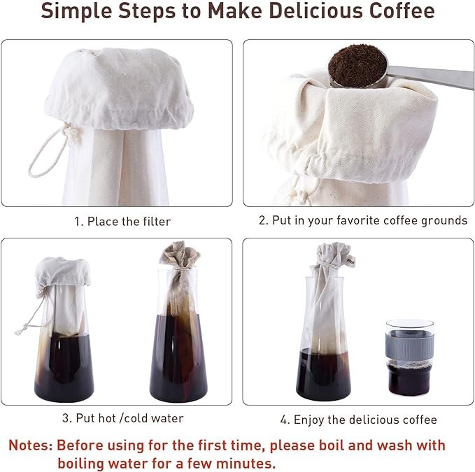 3 4-Pack Cotton Coffee Filters for Mason Jars and Bottles