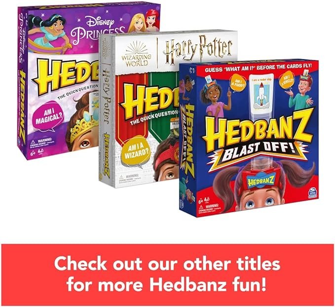 4 Hedbanz Picture Guessing Board Game - New Edition, suitable for ages 8 and above, in a variety of colors, from Spin Master Games.