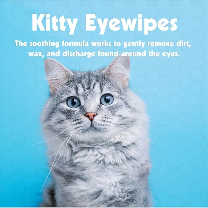 1 Petkin Kitty Eye Wipes, 40 Moist Wipes - Gentle Eye Cleaning Wipes Remove Dirt, Discharge, & Tear Stains - Safe, Convenient, Easy to Use Pet Wipes for Cats & Kittens - Ideal for Home or Travel