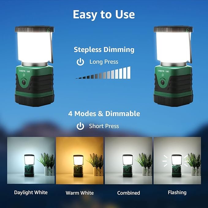 1 LE 1000LM Portable Lantern with Power Bank, Versatile Camping Gear