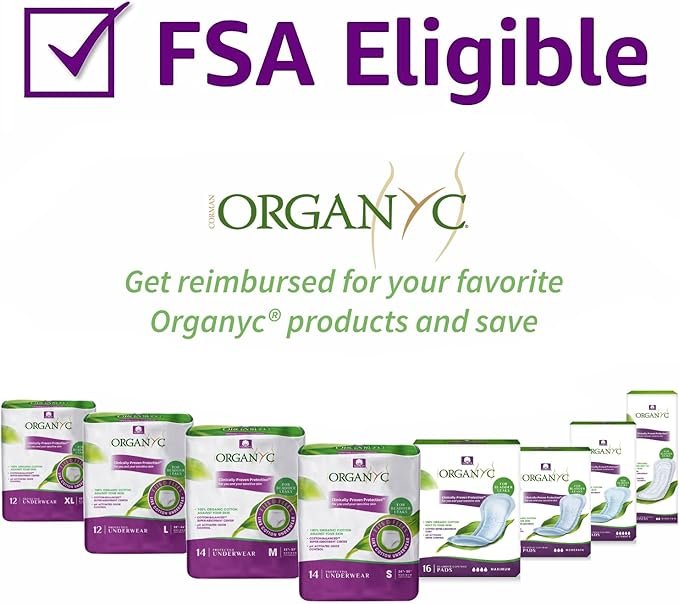 4 Organyc 100% Organic Cotton Light Incontinence Liners for Bladder Leakage Control, FSA/HSA Eligible, Ultra Thin, Light Flow, 24 Count