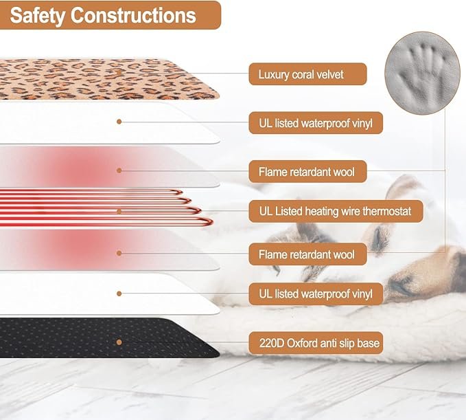 3 DirexTyk Pet Heating Pad for Dog Cat Temperature Adjustable Dog Cat Bed Warmer Heated Pet Mat House Pad with Timer Waterproof Warming Mat for Puppy Kitten (15.75 * 18'', Beige)