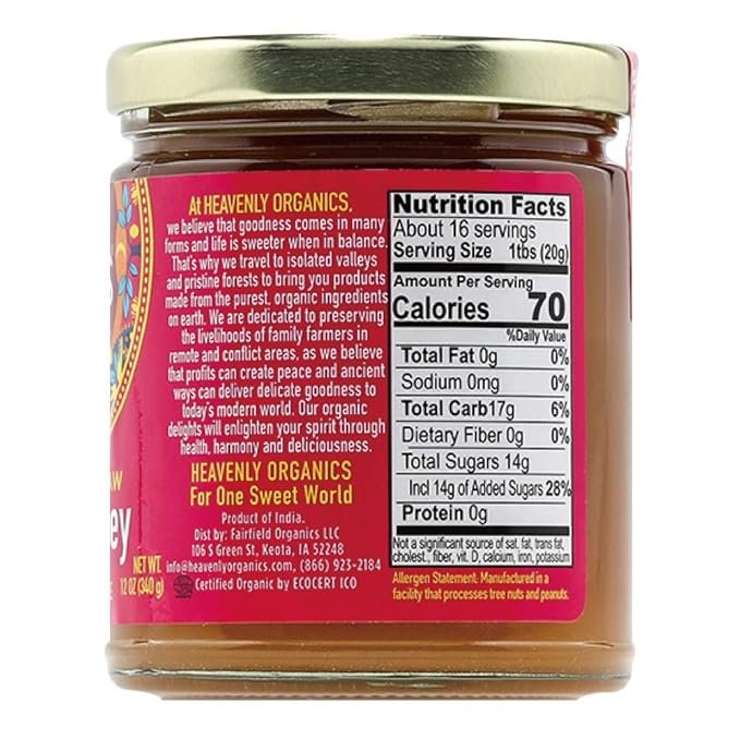 1 Heavenly Organics 100% Organic Raw Acacia Honey (12oz) Lightly Filtered - Made from Wild Beehives & Free Range Bees; Dairy, Nut, & Gluten Free, Kosher