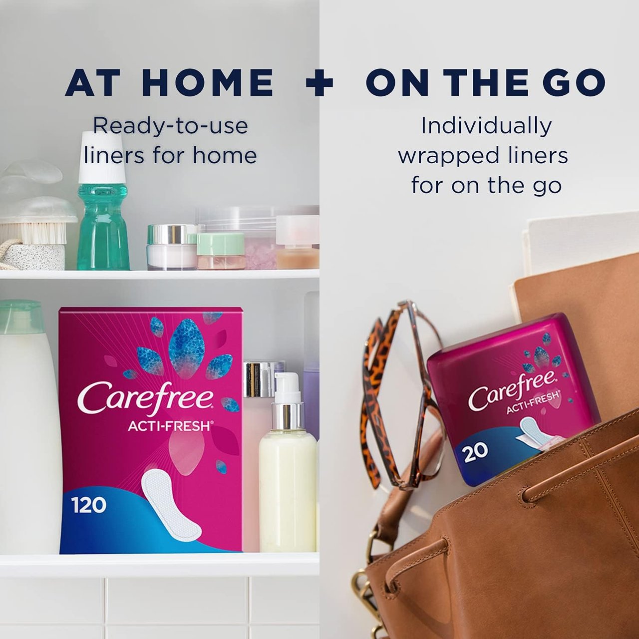3 Carefree Acti-Fresh Panty Liners, Soft and Flexible Feminine Care Protection, Regular, 120 Count