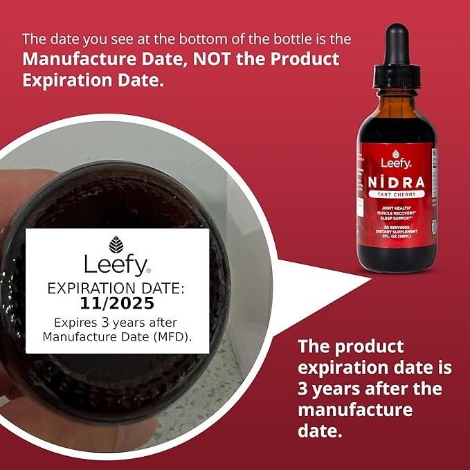 5 Leefy Organics Tart Cherry Supplement Nidra - Fast Absorbing, Non-GMO, Gluten-Free - Promotes Recovery, Joint Support, Pain Relief, Sleep & Circulation for Adults - 2 Oz